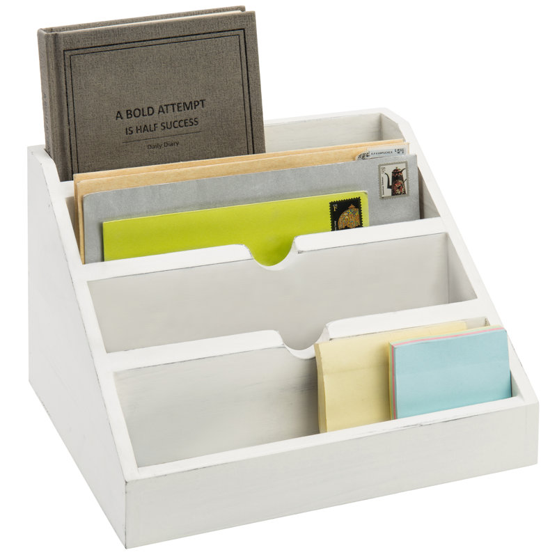 Nichalaus Solid Wood 4 Slot Wood Desk Organiser, White