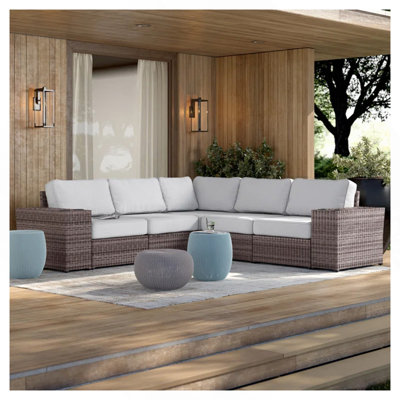 Canapé modulaire extérieur réversible de 102 po en osier avec coussins - entièrement assemblé