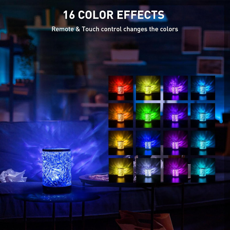 Crystal Table Lamp With RGB Colour Changing, Touch & Remote Control, Dimmable Night Light For Bedroom, Living Room, Ambient Lighting For Dinner, Bars, Game Room