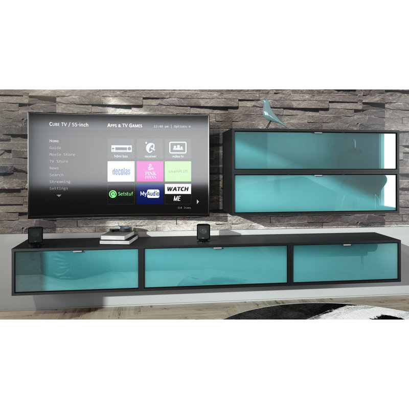 Mccarron Unfinished Entertainment Centre for TVs up to 55", Black/Turquoise High Gloss