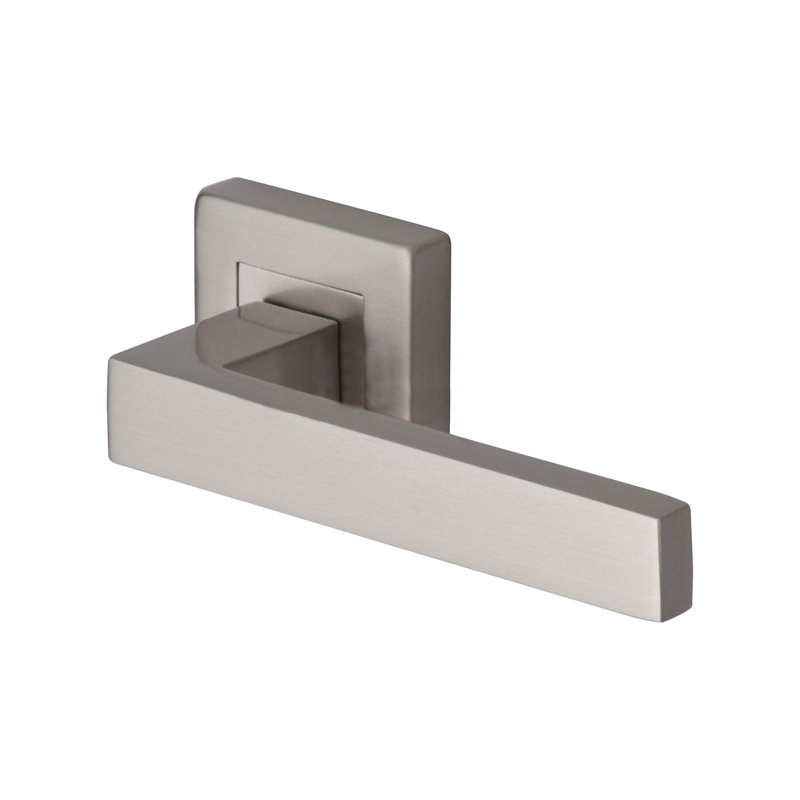 Heritage Brass Heritage Door Handle Lever Latch on Square Rose Delta Sq Design, Satin Nickel