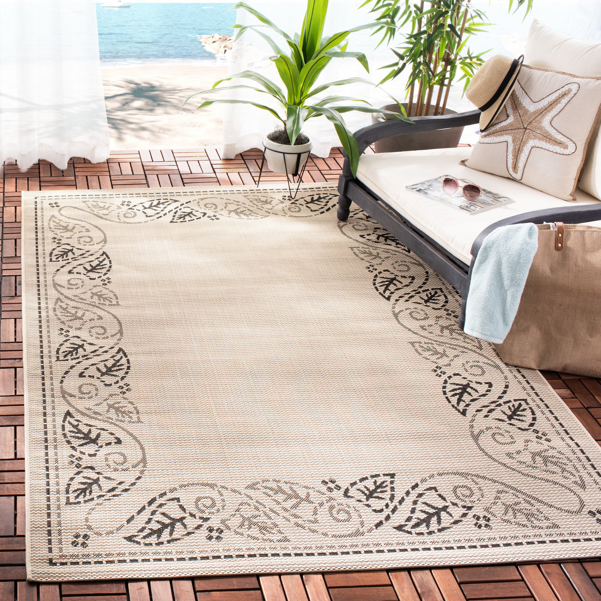 Winston Porter Herefordshire Floral Tan Indoor / Outdoor Area Rug ...