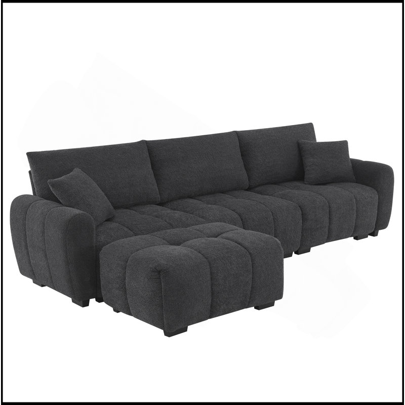 Canapé modulaire de 110 po en forme de L avec siège très grand, conception en ligne, repose-pieds mobile, mousse haute densité, combinaison libre, structure en métal et en bois robuste, tissu bouclé,