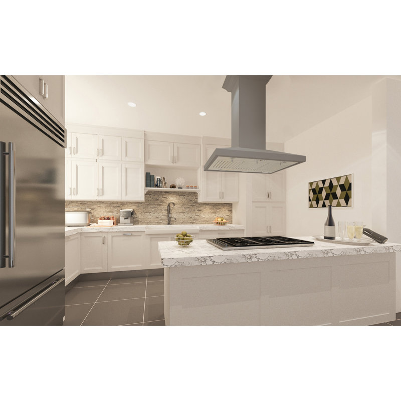 ZLINE 30 In. Convertible Vent Wooden Island Mount Range Hood, Gray
