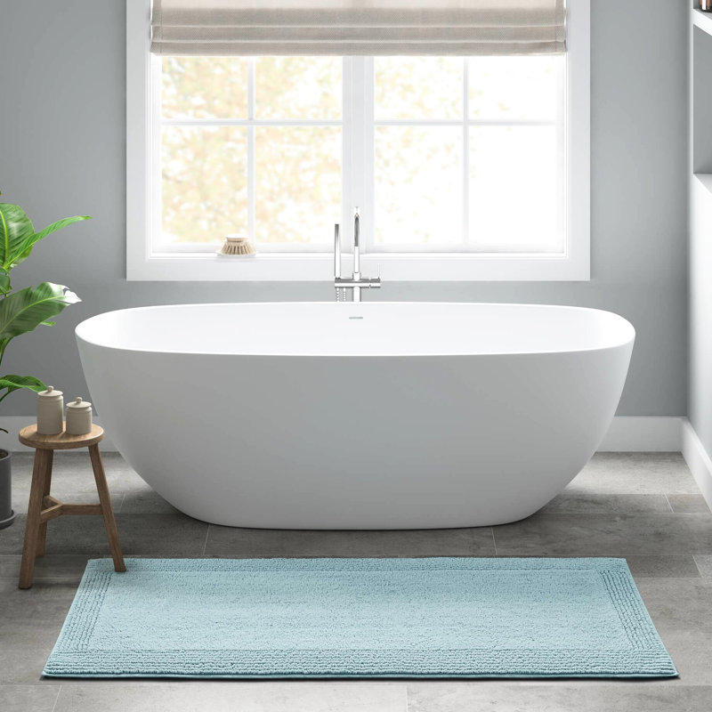 24X60" Blue 100% Cotton 3000 Gsm Reversible Bath Rug - And Soft Look, Non Slip Needed, Touch, Machine Washable,
