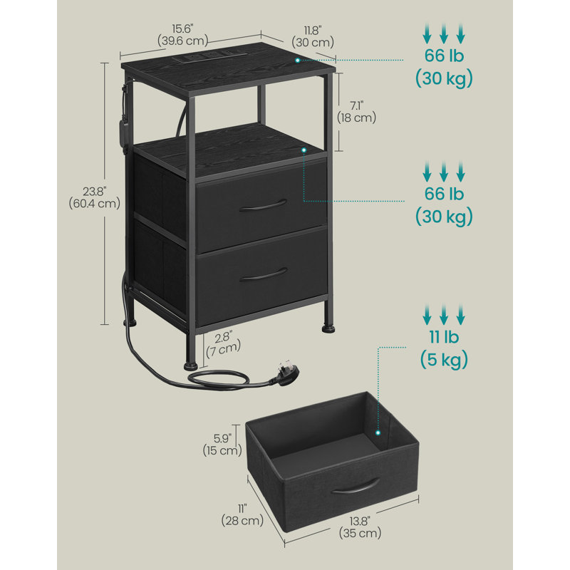 30cm W Steel Bedside Table, Black