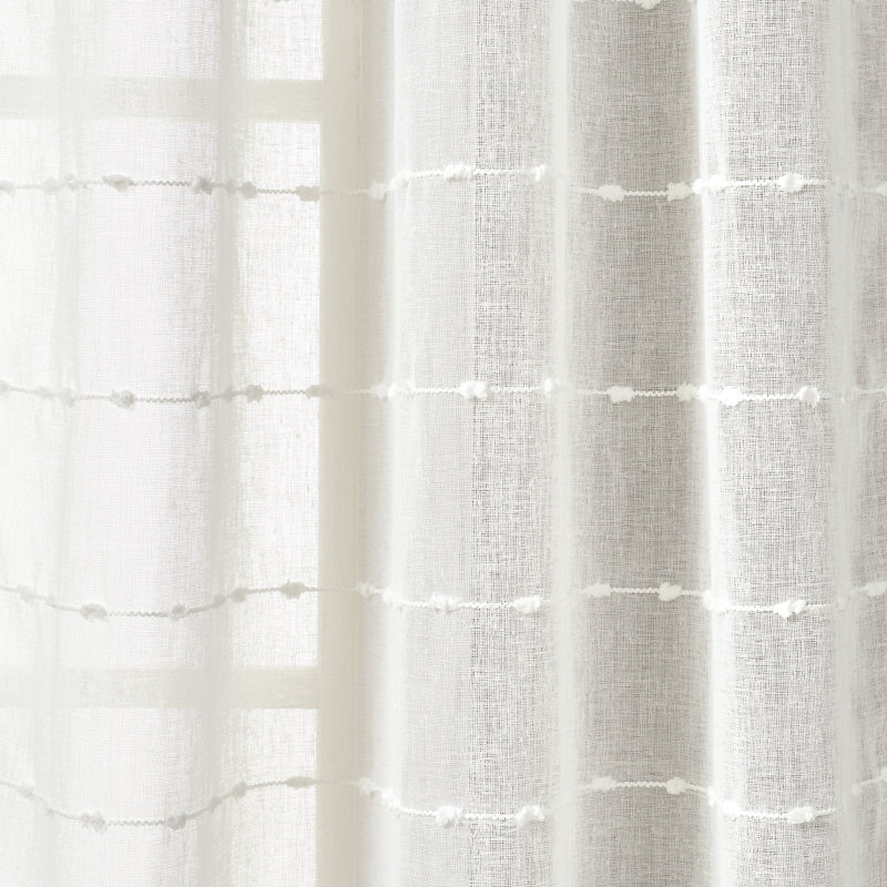Lush Decor Farmhouse Textured Back Tab Rod Pocket Sheer Curtain Panels Pair Drapes (Set of 2), White, 38" W x 84" L