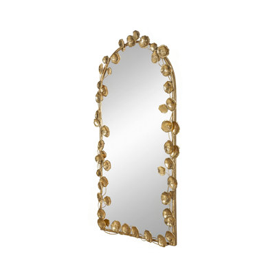 51.5" X 29" Full Length Arched Wall Mirror With Golden Leaf Accents, Decorative Mirror For Living Room Bedroom