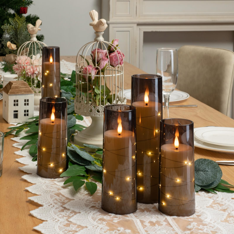 Unscented Flameless Pillar Candle with Acrylic Holder