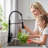 High-arc kitchen faucet with a single-handle pull-down spray head, 2 spray modes, commercial-grade stainless steel kitchen sink faucet, includes a countertop cover, matte black.-122556068