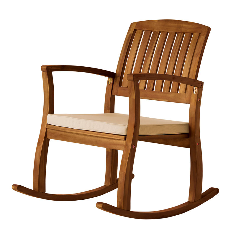 Acacia Wood Patio Outdoor Rocking Chair With Cushions For Garden, Lawn, Backyard, Pool