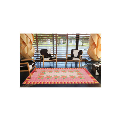 Modern Pink Floral Patterned Woven Base Rug