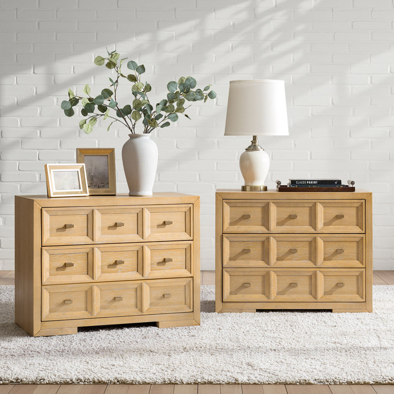 Table de chevet 3 tiroirs Royalwood Modern, Bois naturel