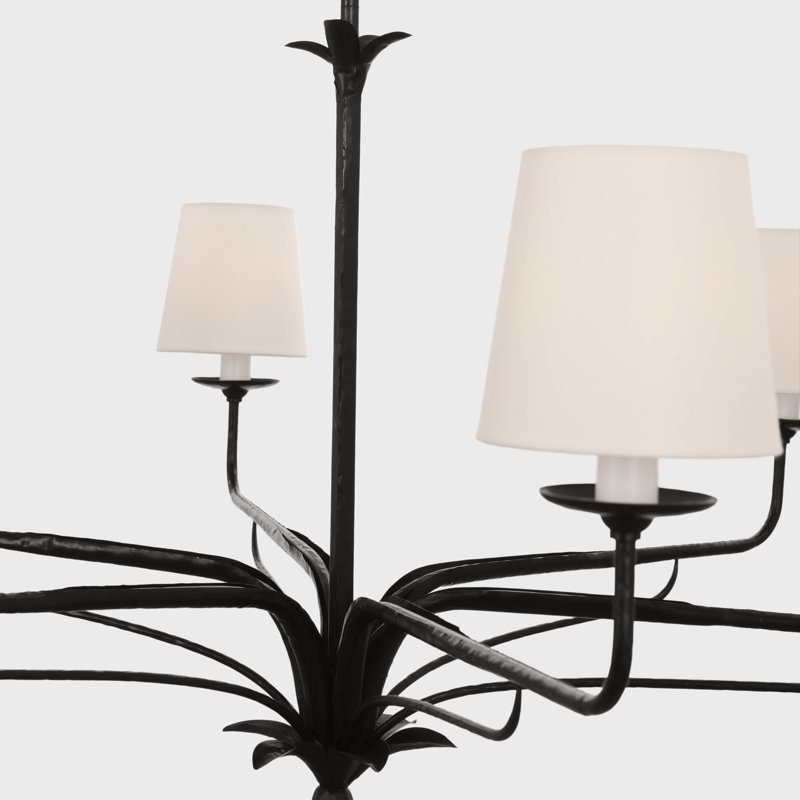 Amalfi 41" Chandelier in Waxed Black with Linen Shades