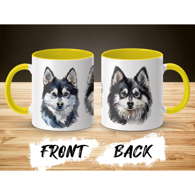 11oz Watercolour Alaskan Malamute Design Coffee Mug, Yellow, 2
