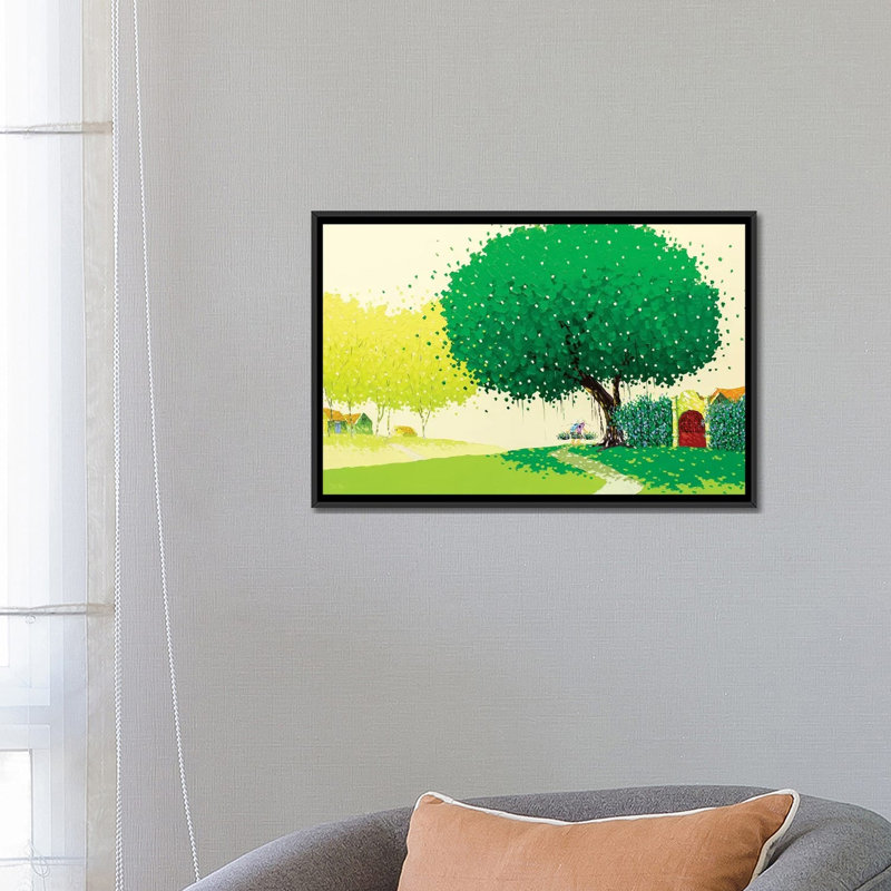 « summer landscape », impression sur toile tendue, H 18 po x l 26 po x P 1,5 po, Toile avec cadre noir, Pas de tapis