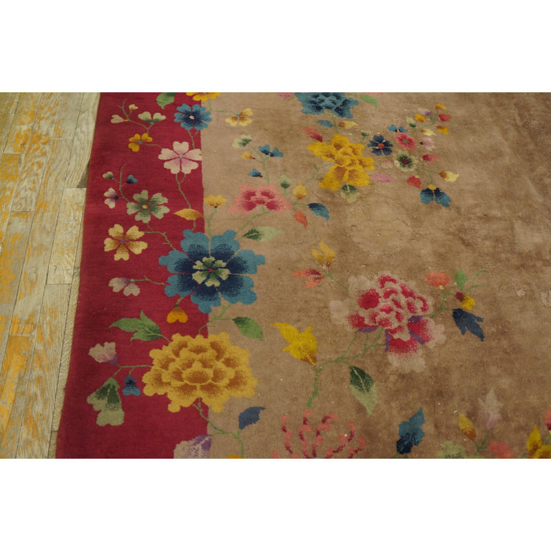 Antique Chinese - Art Deco Medium Wool Ivory Rug