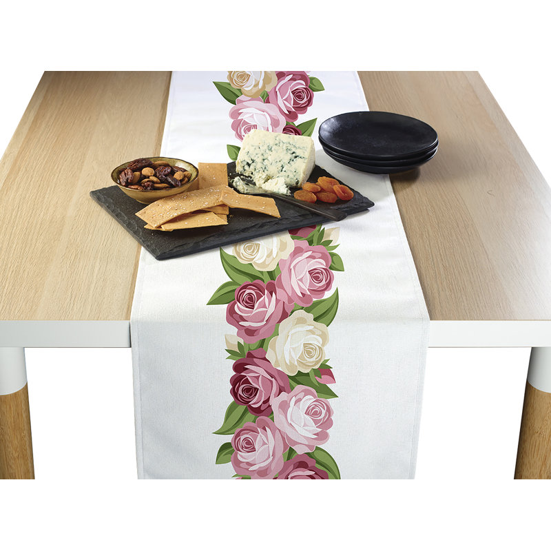 Dourado Peonies Garland Border Table Runner, 108" L x 14" W