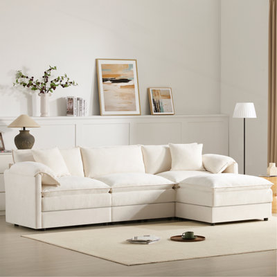103" Chenille L-Shaped Cloud Sectional Sofa, Deep Wide Seat 4-Seater Couch with Movable Ottoman