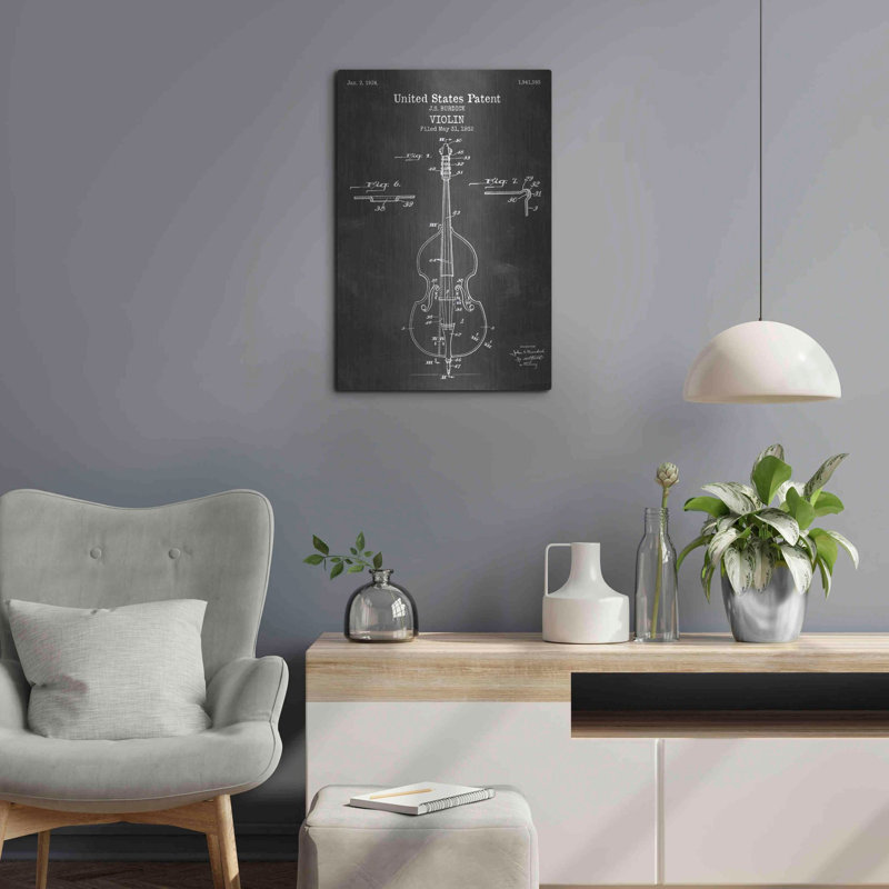 Art mural en métal Violin Blueprint, H 24 po x l 16 po