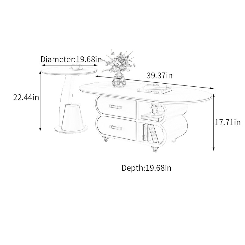 Table basse avec rangement, H 17,71 po x L 39,37 po x l 19,68 po, Blanc
