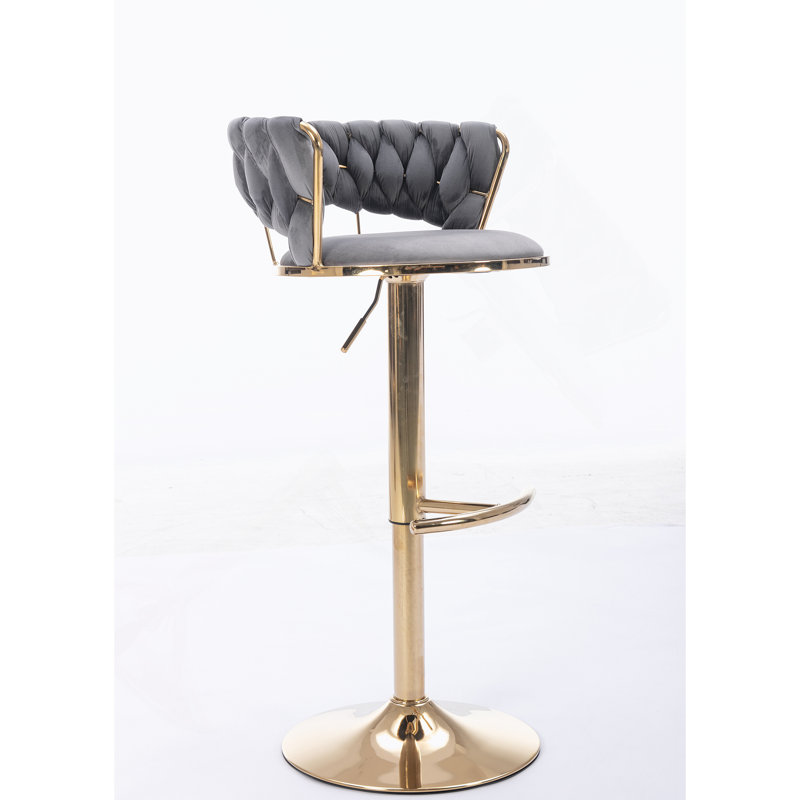 Bar Stools,with Chrome Footrest and Base Swivel Height Adjustable, Grey