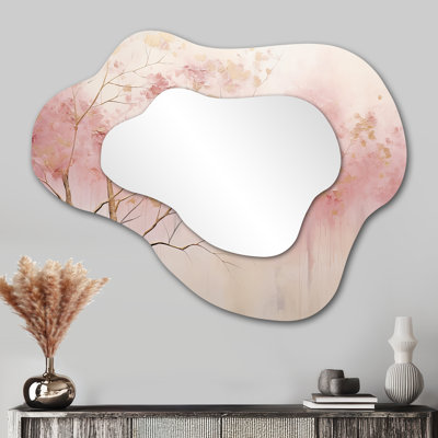 Minimalisme rose et forêt dorée II - forêt Art décoratif en métal - miroir mural traditionnel irrégulier