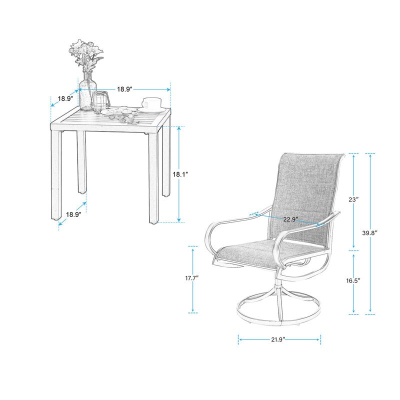 Alyah 2 - Person Patio Dining Set with Square Table