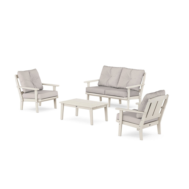Mission 4 Piece Sofa Seating Group with Cushions, Sand, Dune Burlap