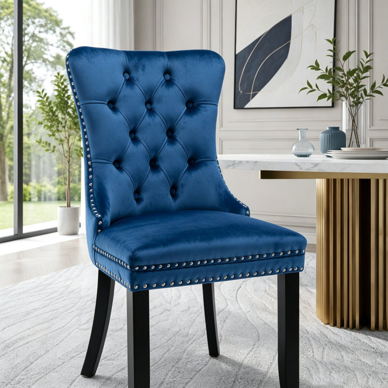 Chaise rembourrée en bois massif, Bleu