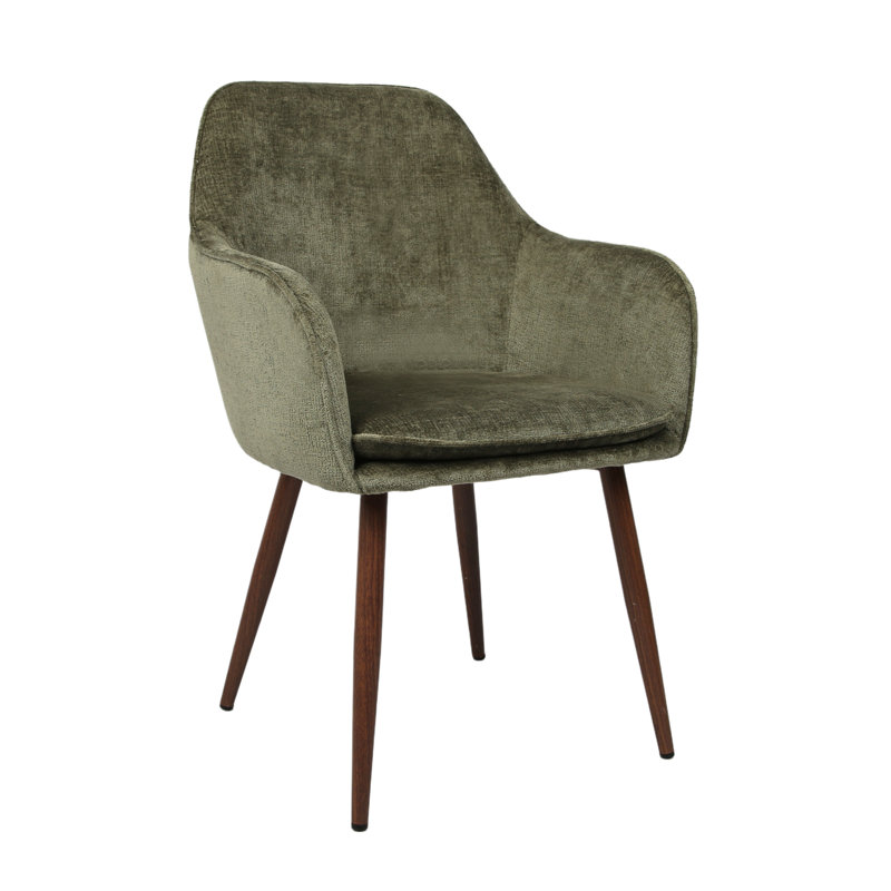 Velvet Armchair, Green, Walnut
