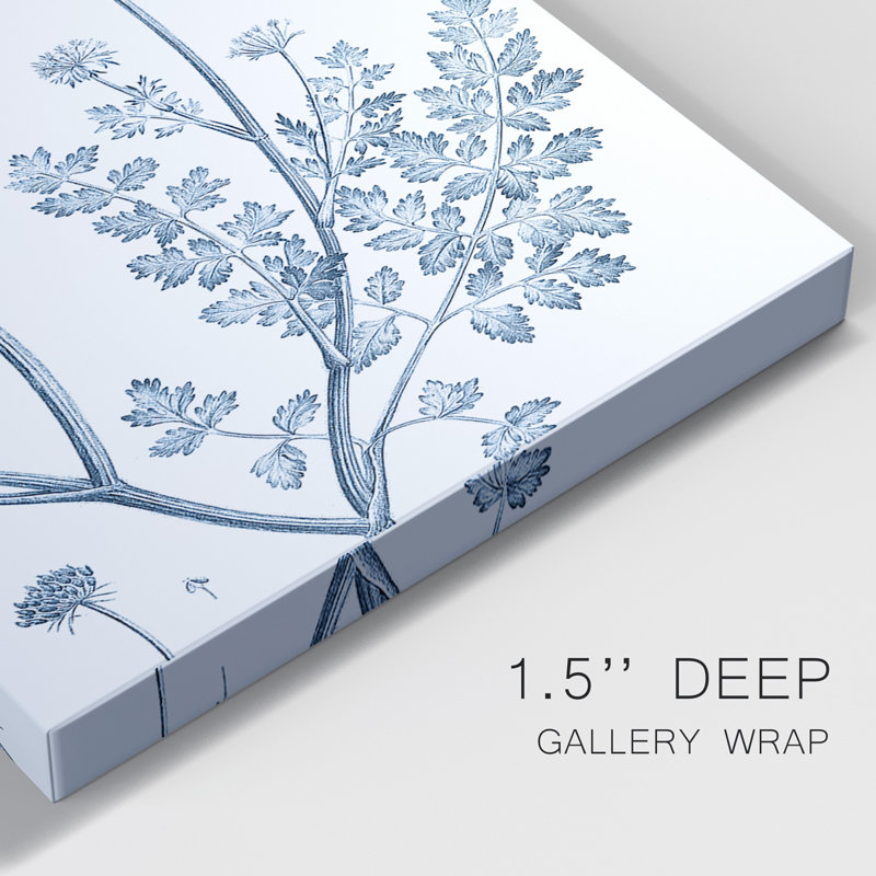 " Antique Botanical In Blue V " 3 - Pieces Painting Print, 27" H x 48" W x 1" D