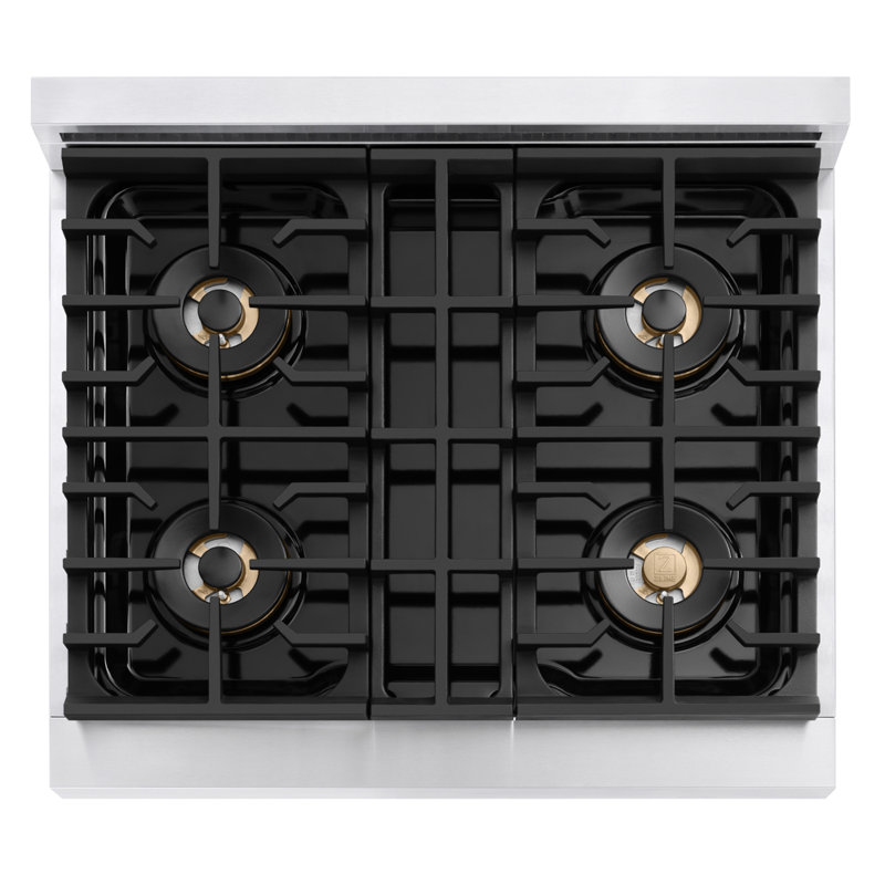 Zline Autograph 30 in. Marino Gas DuoPro Range in Steel Accents, Stainless Steel, Polished Gold