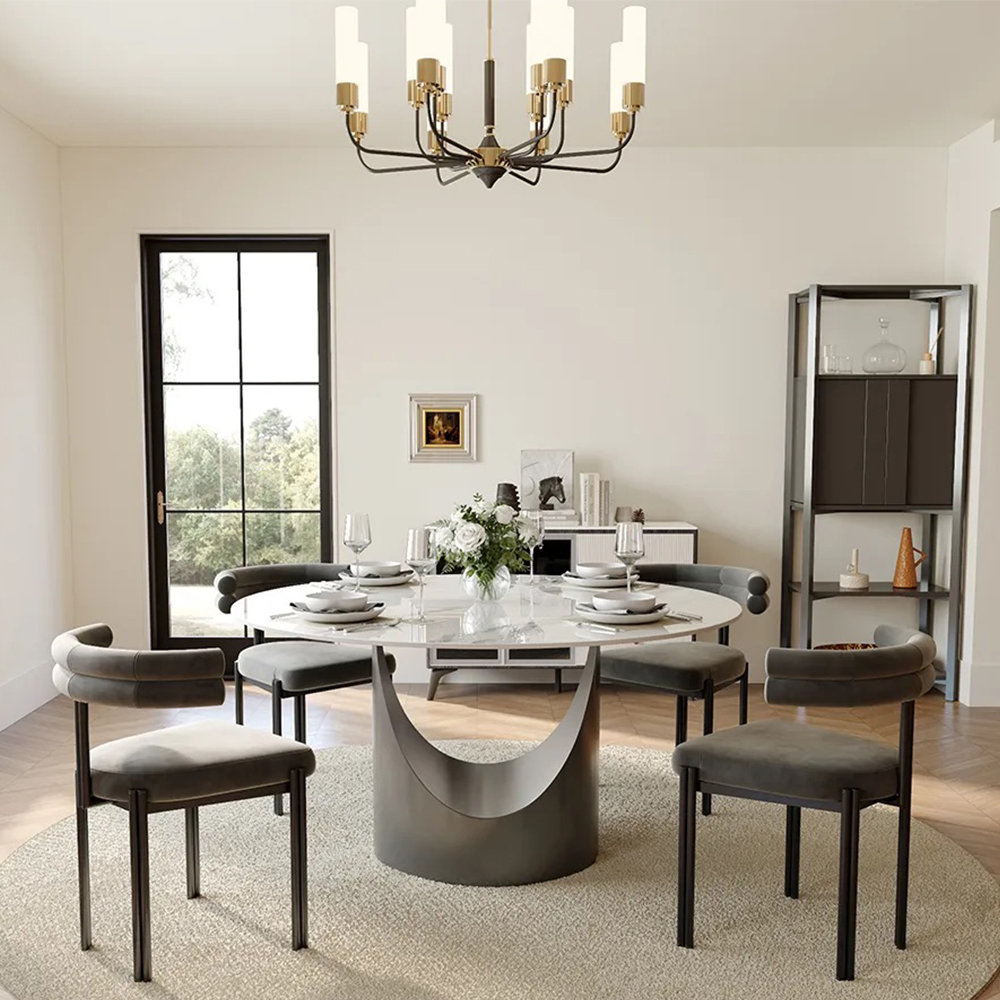 POVISON Modern Sintered Stone Round Dining Table With Pedestal Base ...