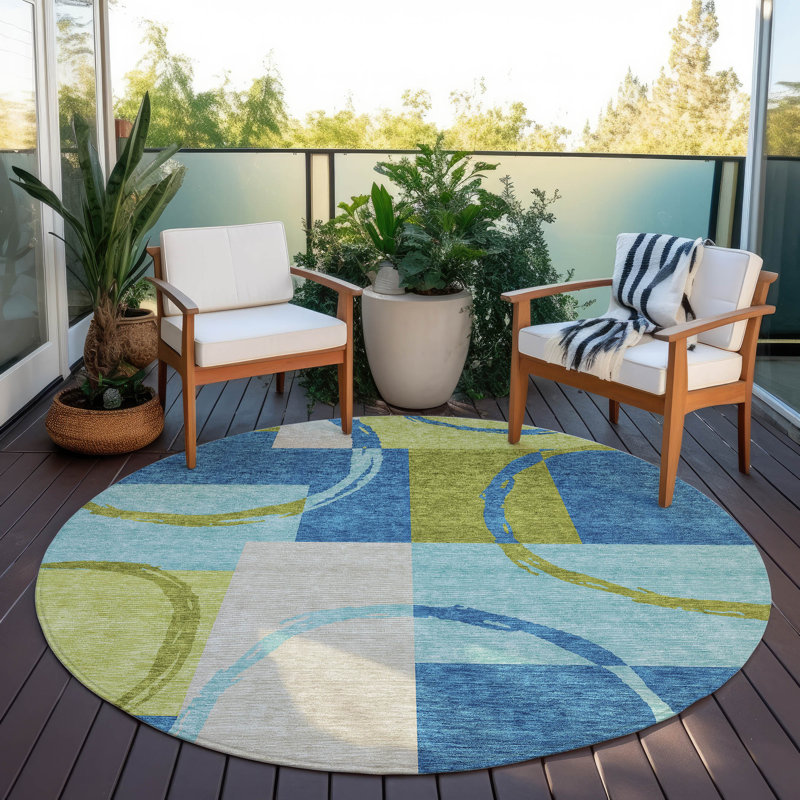 Tapis rectangulaire Aleh avec envers antidérapant, Round 8'