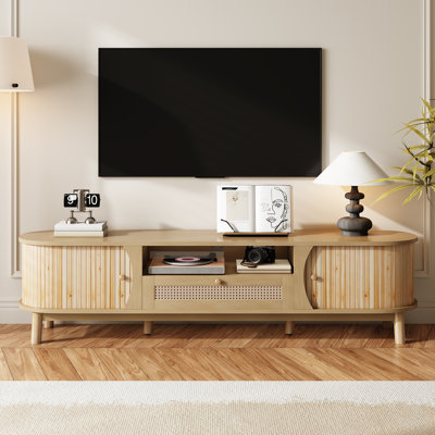 Meuble télé en bois avec portes coulissantes et tiroir en rotin Canaan