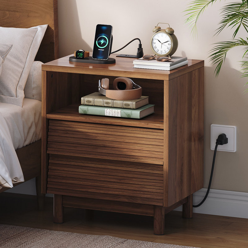 19.7'' W Nightstand With Built-in Outlets And 2 Drawers,Versatile Side Table With Storage
