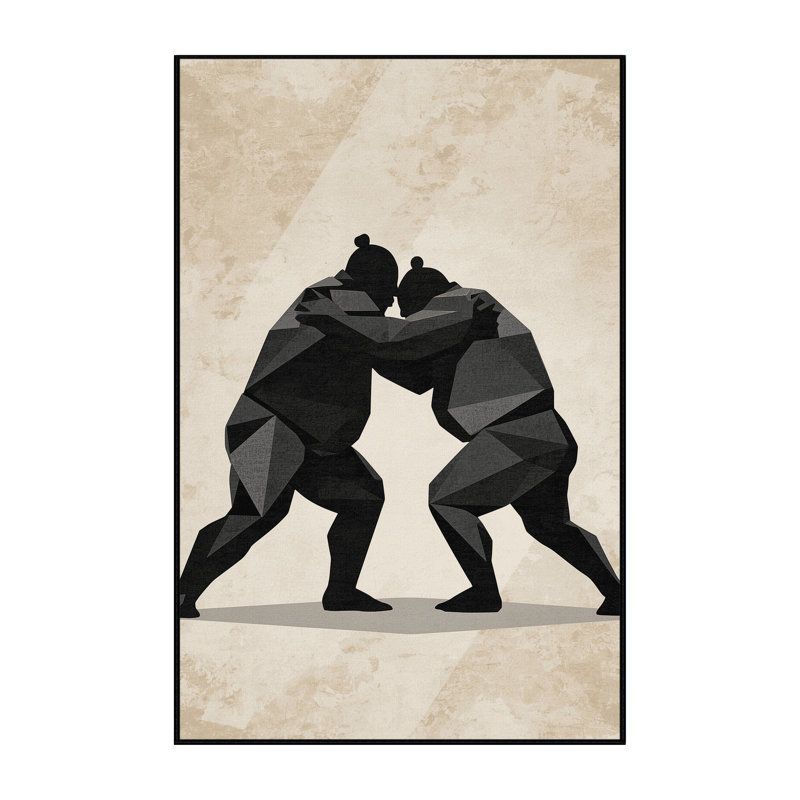 Machine Washable Marvale Sumo Wrestlers Modern Geometric Rug in Beige – Black Binding, 8x10