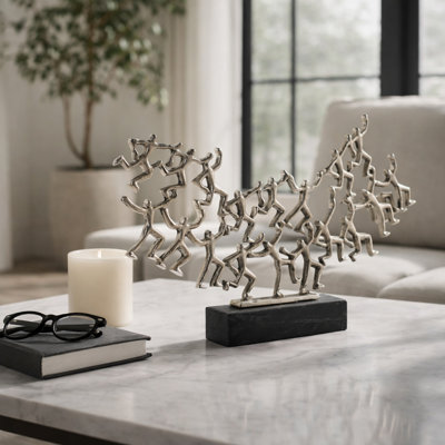 Sculpture décorative humaine pour décor de maison - décorations modernes pour décoration de salon ou tablette - 22 po, argent et noir