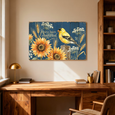 Texte et chiffres, tournesol, oiseau, blé, fleurs, œuvre d'art