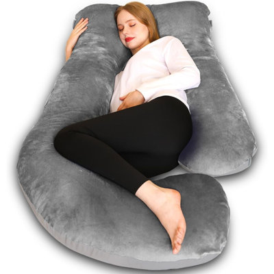 Chilling Home Pregnancy Pillow, Maternity Pillow for Pregnant Women,Velvet Comfortable J Shaped Full Body Pillow Pregnancy Pillows for Sleeping, with Washable Cover (Dark Grey)