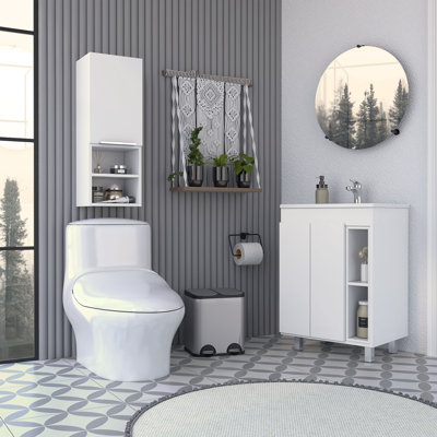 Muncie 2 Piece Bathroom Set, Vanity Sink + Medicine Cabinet, White