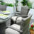 Grey 7-Piece Wicker Patio Dining Set with Round Table and Cushioned Seating-1794509632