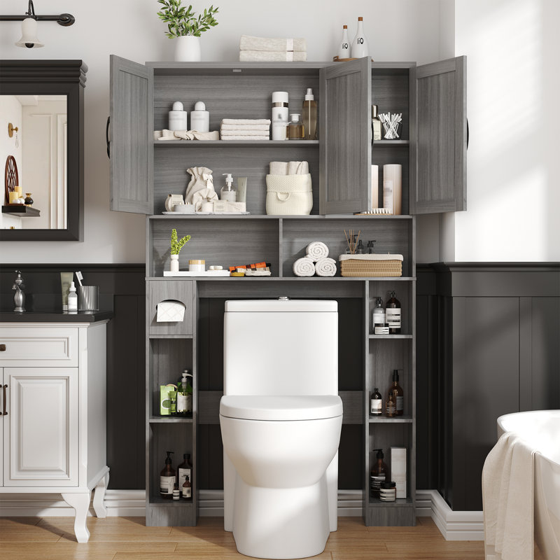 Armoire de rangement au-dessus de la toilette avec 3 portes de grange, Gris