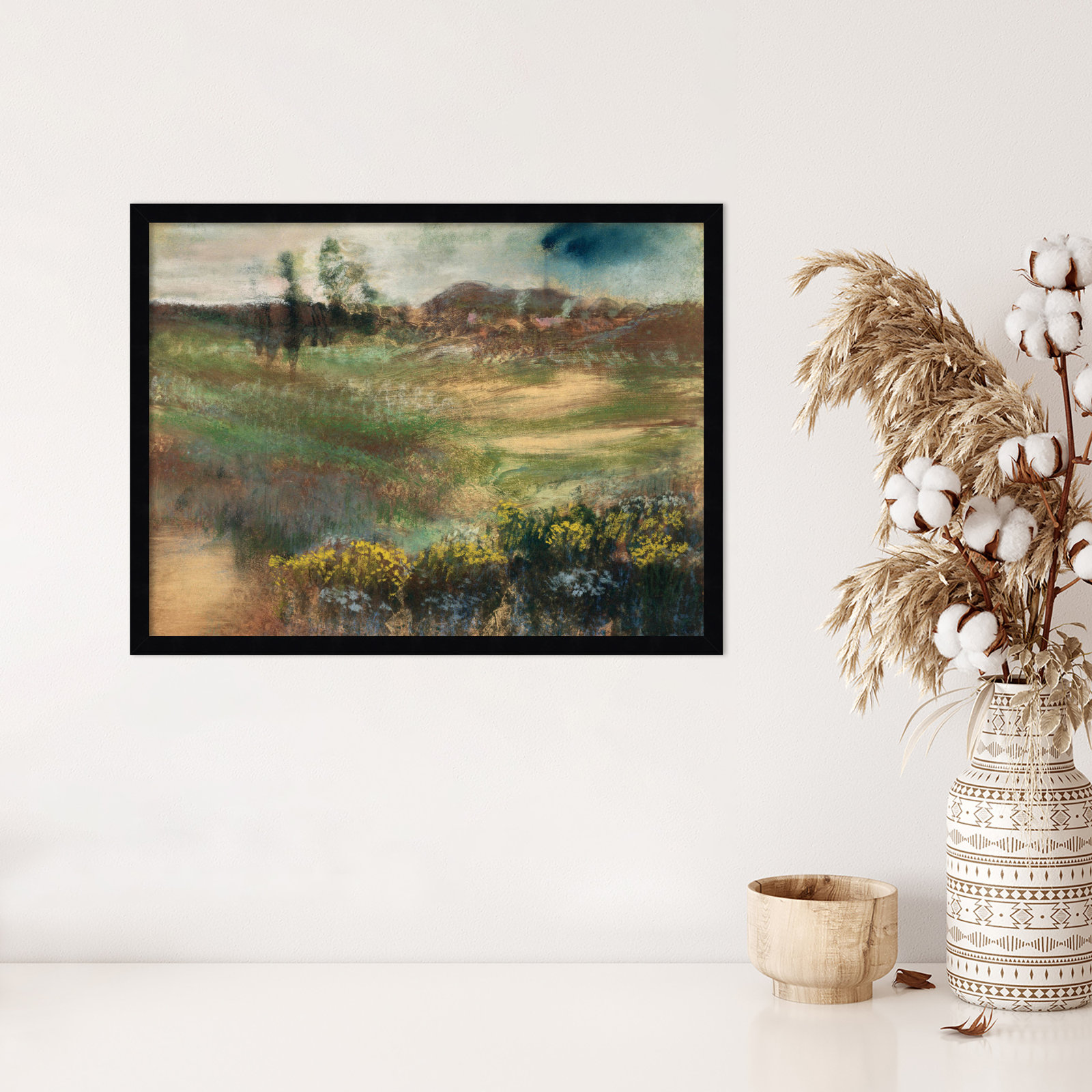 Edgar Degas's Landscape With Smokestacks Print, Black Framed, 19" H x 25" W