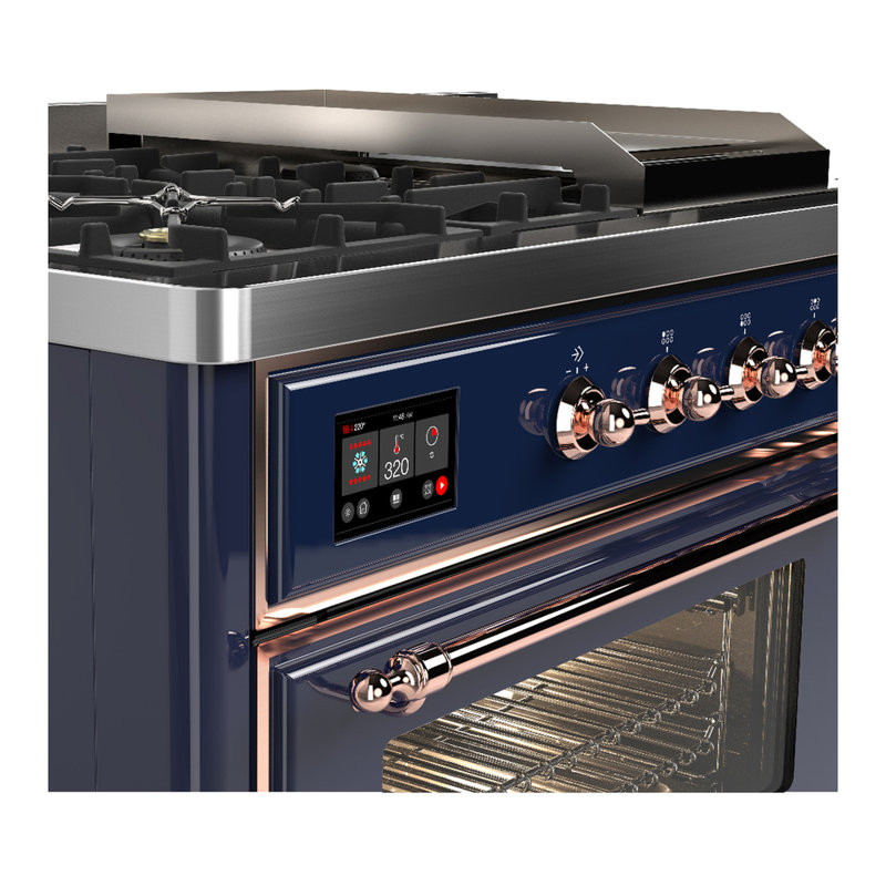 Majestic III Series 48 Inch Dual Fuel Range with 5 Sealed Burners, Griddle, Frenchtop in Glossy Black (Natural Gas, Burnished Trim)