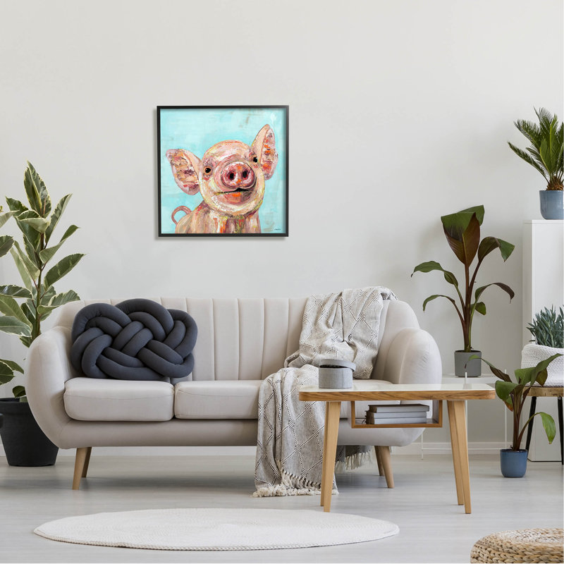 Art souriant de giclée d'animaux de ferme par Jen Seeley, H 24 po x l 24 po x P 1,5 po, Giclée encadrée noir minuit