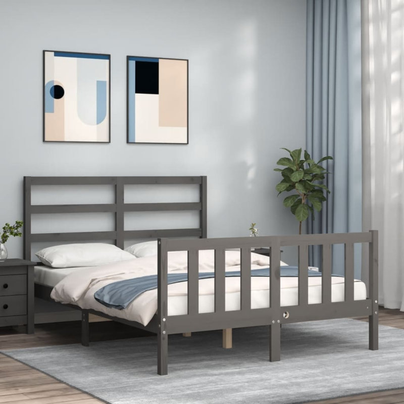 Bed Frame with Headboard, Grey, 200 x 200cm