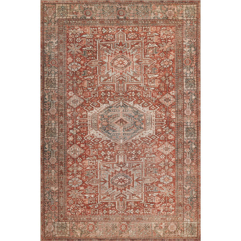 Bungalow Rose Campisi Traditional Medallion Polyester Red Area Rug, Rectangle 10' x 14'