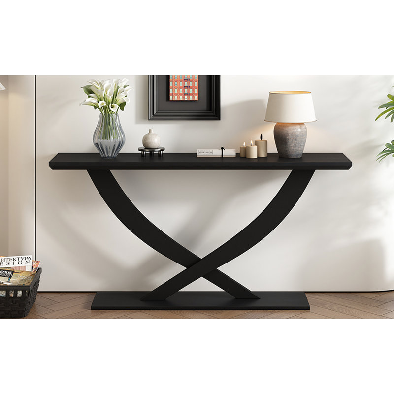 Console de 57 po à pieds croisés et polyvalente pour table de véranda avec pieds croisés, Noir